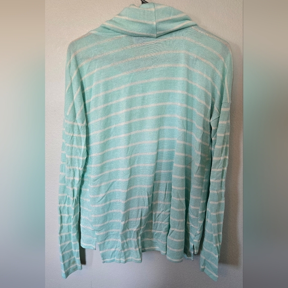 Cowl Neck Aqua Striped Sweater Size Large - Picture 2 of 5